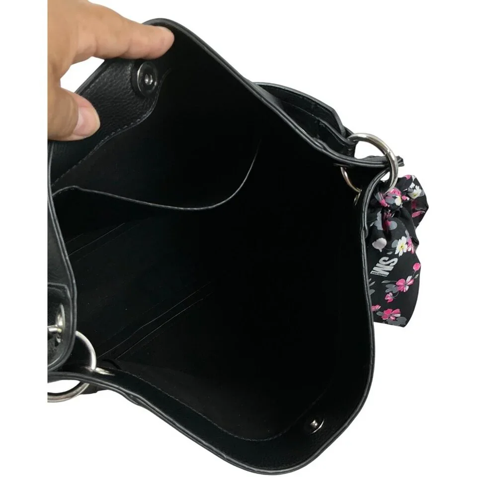 Steve Madden Black Shoulder Bag with Floral Scarf Accent